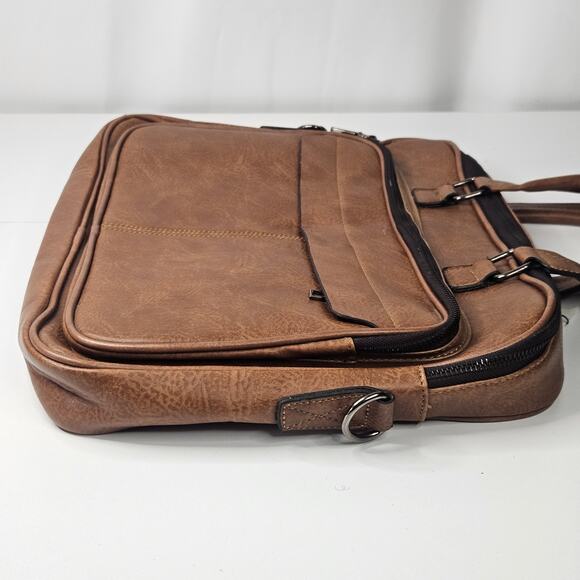 16 In Leather Briefcase Premium Laptop Messenger Bag Men & Women Light Brown - Picture 2 of 10
